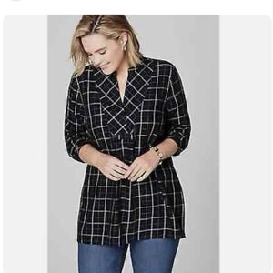 J.JILL Shirt Womens 4X Plus Black White Windowpane Check Tunic Academia Preppy
